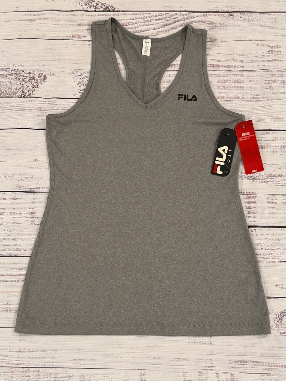 FILA SPORT NWT Tank Womens Large Gray Moisture Wicking Racerback Back Workout
